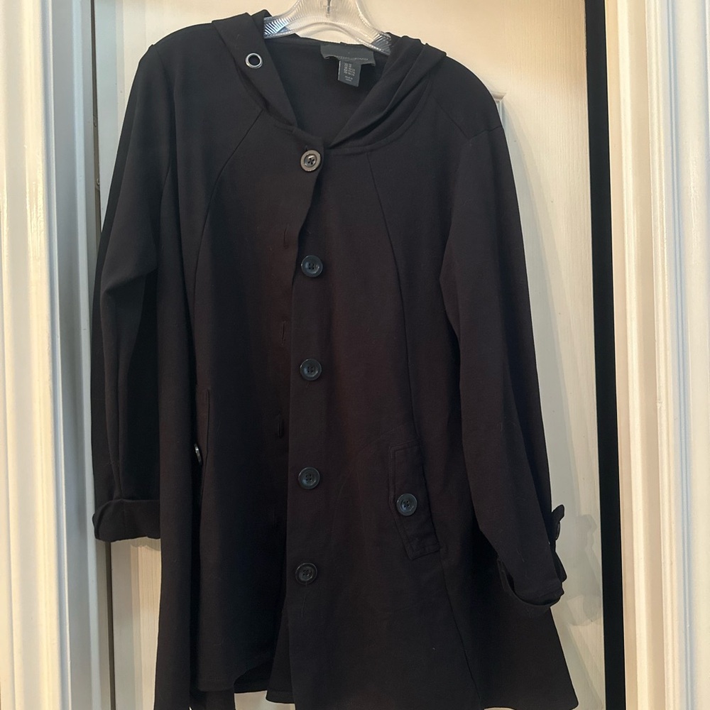 Christian Siriano Black Pea Coat with Long Sleeves and Relaxed Fit